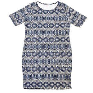 NEW NWT LuLaRoe Julia Pencil Dress Blue Striped Cream Slim Fitted Knee Length